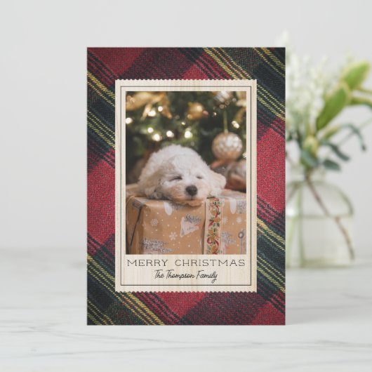 Carte Joyeux Rouge Noël Plaid Photo Holiday (Debout devant)