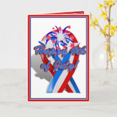 Carte Joyeux ruban 4 juillet avec Fireworks (Fleur jaune)