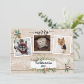 Carte Joyeux ! Russe Barnwood Trois Photo Holiday (Debout devant)