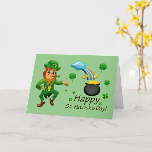 Carte Joyeux Saint Patrick's Day Leprechaun (Fleur jaune)