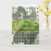 Carte Joyeux Saint Valentin Lune Rose Bijoux & Étoiles (Fleur jaune)