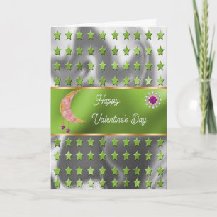 Carte Joyeux Saint Valentin Rose Lune Bijoux & Étoiles