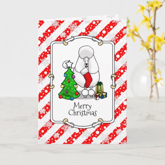 Carte Joyeux sapin de Noël 2 caniche (blanc) chien migno (Fleur jaune)
