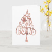 Carte Joyeux sapin de Noël blanc Rose or (Fleur jaune)