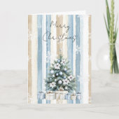 Carte Joyeux sapin de Noël Crème Bleue Flore Snowflakes (Devant)