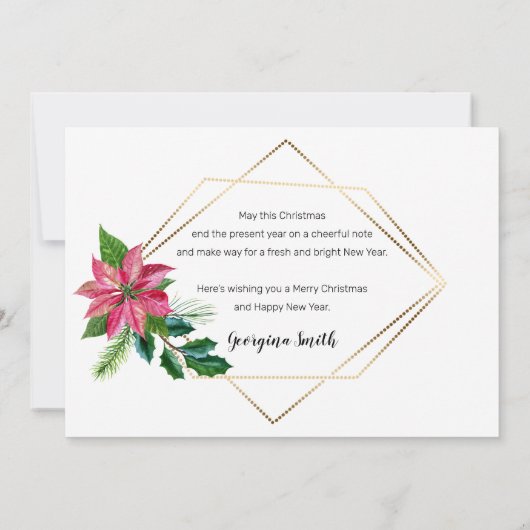 Carte Joyeux Script de Noël Floral avec cadre doré (Dos)