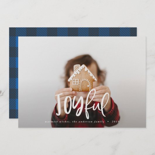 Carte joyeux script photo plaid élégant coloré (Devant / Derrière)