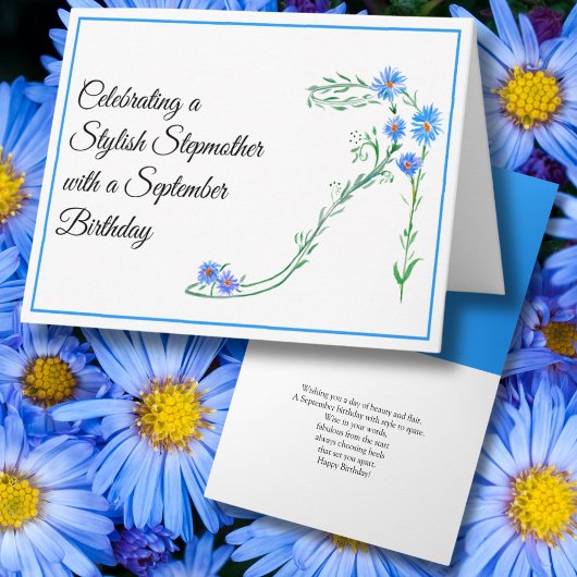 Carte Joyeux Septembre Anniversaire Stepmère Blue Asters