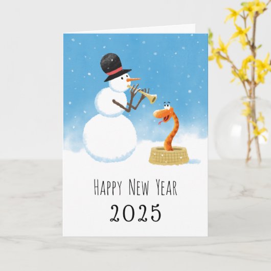 Carte Joyeux serpent du Nouvel An chinois Lunar Zodiac 2 (Fleur jaune)