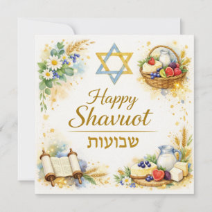Carte Joyeux Shavouot Hébreu, Étoile de David, Laitier, 
