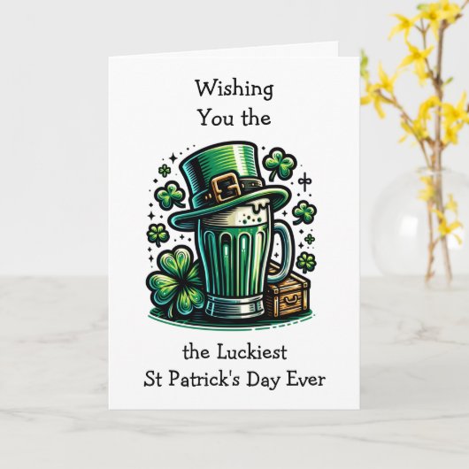 Carte Joyeux St Patrick's Day Leprechaun (Fleur jaune)
