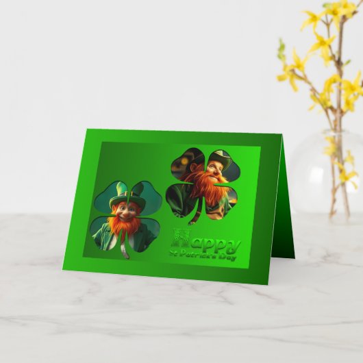 Carte Joyeux St Patrick's Day Leprechaun Ajouter photo H (Fleur jaune)