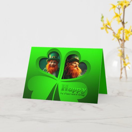 Carte Joyeux St Patrick's Day Leprechaun Ajouter photo H (Fleur jaune)