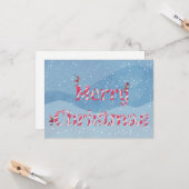 Carte Joyeux Sucre de canne de Noël Gnomes d'hiver sur m (Devant/Arrière en situation)