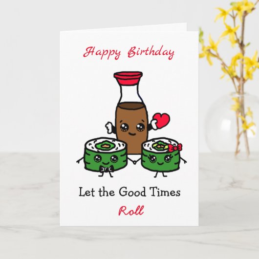 Carte Joyeux Sushi Pun d'anniversaire (Fleur jaune)