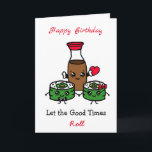 Carte Joyeux Sushi Pun d'anniversaire<br><div class="desc">Joyeux Anniversaire,  Laissez les bons moments rouler,  drôle de carte d'anniversaire avec des sushis de dessin animé et de la sauce de soja.</div>