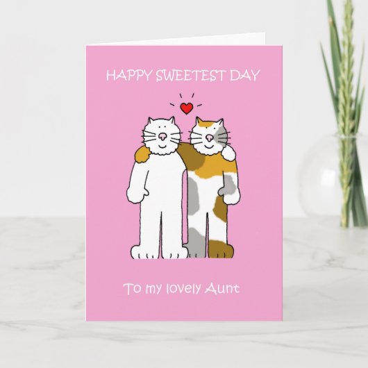 Carte Joyeux Sweetest, Aunt, Cartoon Cats. (Devant)