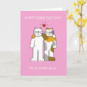 Carte Joyeux Sweetest, Aunt, Cartoon Cats. (Fleur jaune)
