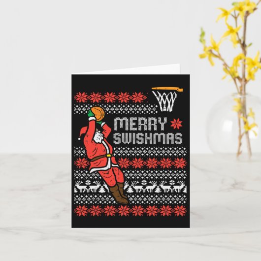 Carte Joyeux Swishmas Basketball Laid Noël Hommes (Fleur jaune)