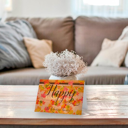 Carte Joyeux Thanksgiving Feuilles de Érable sur Bois de