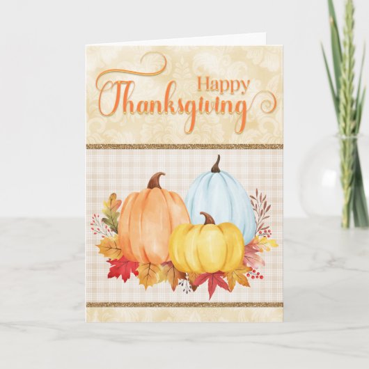 Carte Joyeux Thanksgiving Jolis Citrouilles Aquarelles (Devant)