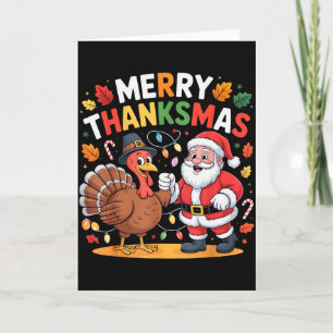Carte Joyeux Thanksmas Dinde Père Noël Thanksgiving Noël