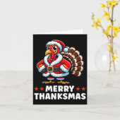 Carte Joyeux Thanksmas Thanksgiving Turquie Noël Drôle (Fleur jaune)