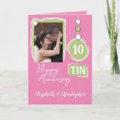 Carte Joyeux Tin 10e Anniversaire 2 noms de photo rose (Devant)