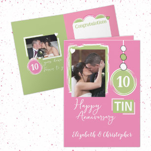 Carte Joyeux Tin 10e Anniversaire 2 noms de photo rose