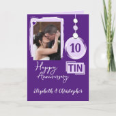 Carte Joyeux Tin 10e Anniversaire 2 noms de photo violet (Devant)