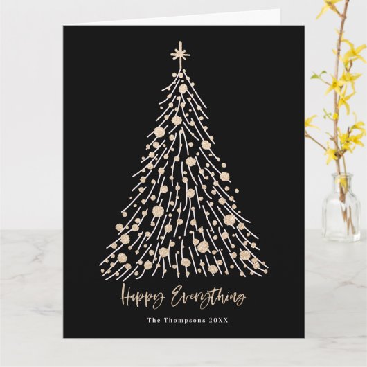 Carte Joyeux tout Script Arbre de Noël doré (Fleur jaune)