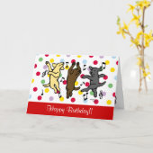 Carte Joyeux trio de labradors dansants Joyeux Anniversa (Fleur jaune)