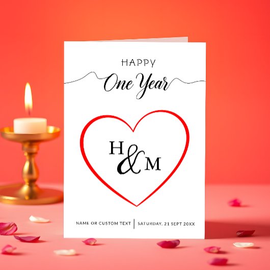 Carte Joyeux un an Elégant Monogramme Anniversaire du co