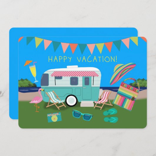 Carte Joyeux Vacances Camper Sur Le Lac (Devant / Derrière)