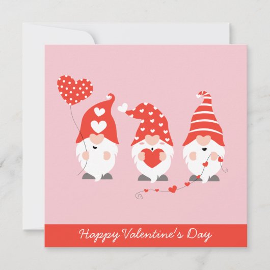 Carte Joyeux Valentin Gnomes Rouge Rose (Devant)