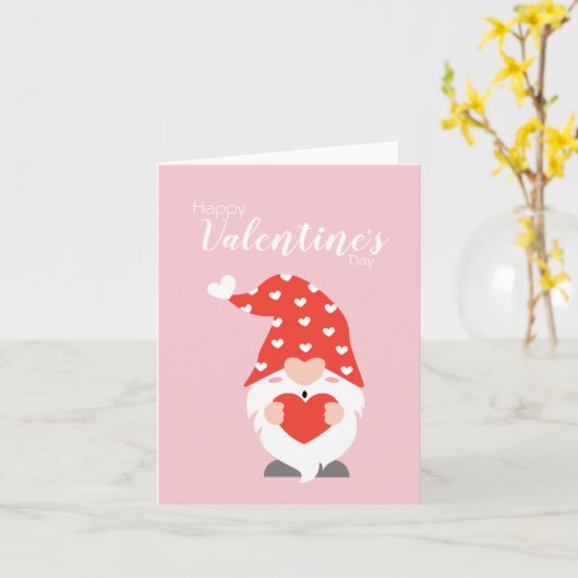 Carte Joyeux Valentin Gnomes Rouge Rose (Fleur jaune)