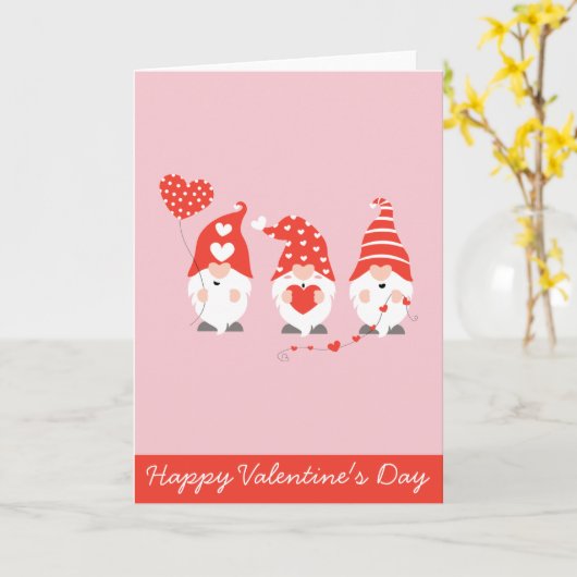 Carte Joyeux Valentin Gnomes Rouge Rose (Fleur jaune)