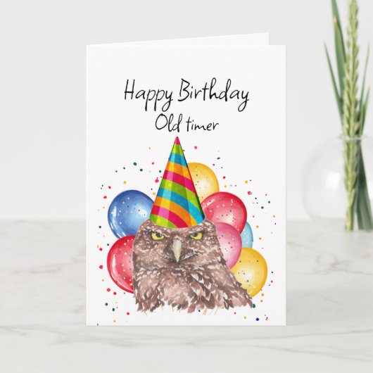 Carte Joyeux vieux Timer Anniversaire Fun Owl Humour (Devant)