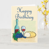 Carte Joyeux vin et pain d'anniversaire (Fleur jaune)