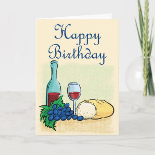 Carte Joyeux vin et pain d'anniversaire