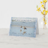 Carte Joyeux voeux d'anniversaire - Deux jeunes mouettes (Fleur jaune)