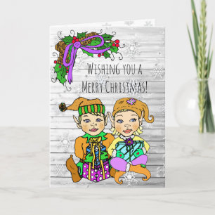 Carte Joyeux voeux de Noël Elfes Whimsical