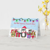 Carte Joyeux voeux de Noël Whimsical Penguin (Fleur jaune)