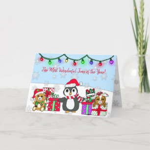 Carte Joyeux voeux de Noël Whimsical Penguin