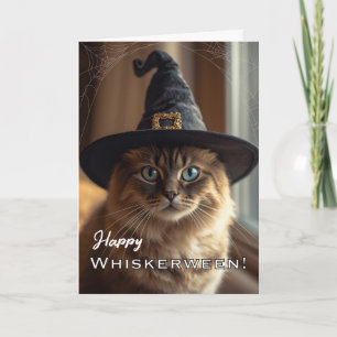 Carte Joyeux Whiskerween avec Chat Sorcière d'Halloween