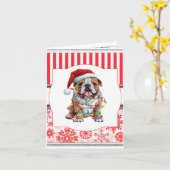 Carte Joyeux Woofmas Salutation Bouledogue (Fleur jaune)
