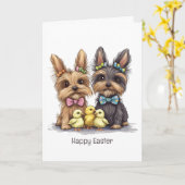 Carte Joyeux Yorkshire Terrier Chiens de Pâques (Fleur jaune)