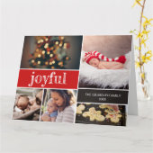 Carte Joyful Modern Script Red Christmas photo collage (Fleur jaune)