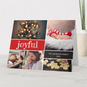 Carte Joyful Modern Script Red Christmas photo collage