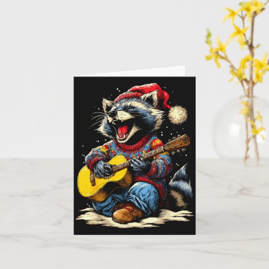 Carte Joyful Raccoon Playing Guitar Animal Guitarist Chr (Fleur jaune)